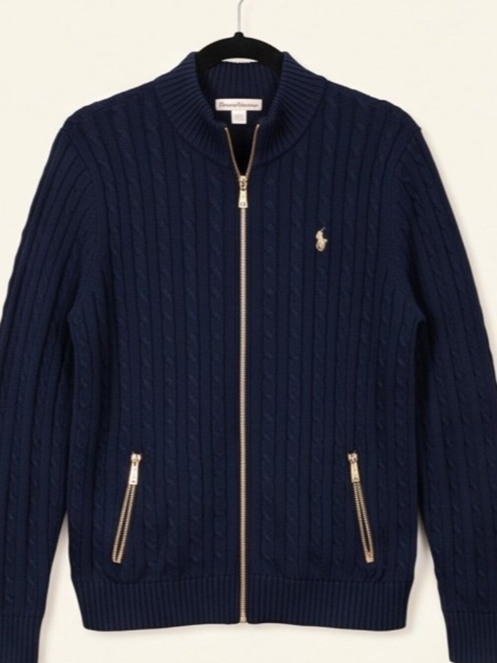 Ralph Laren Dark Blue Cable knit zip up sweater in XL